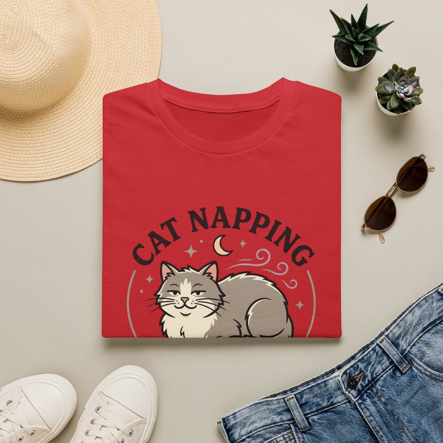 Cat Napping T-Shirt — Cute Sleeping Cat Graphic Tee for Cat Lovers