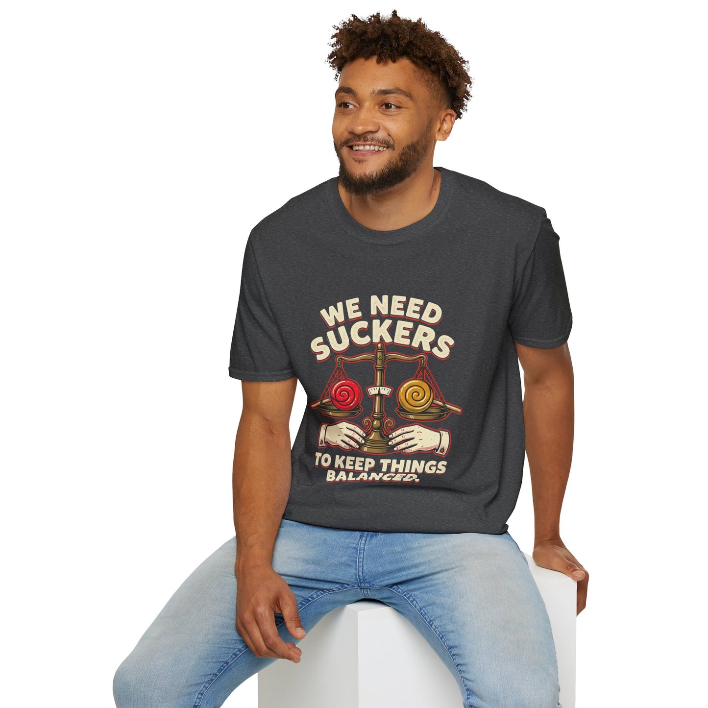 "We Need Suckers to Keep Things Balanced" Retro Candy Scale Tee