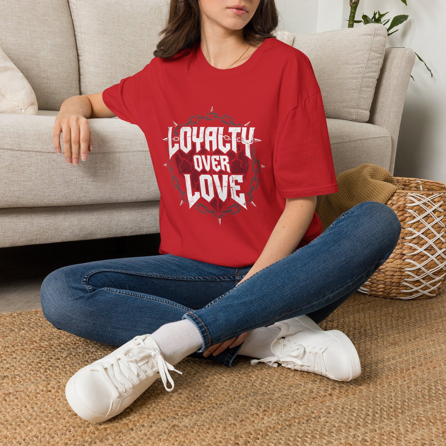 Loyalty Over Love T-Shirt — Edgy Heart & Chain Graphic Tee