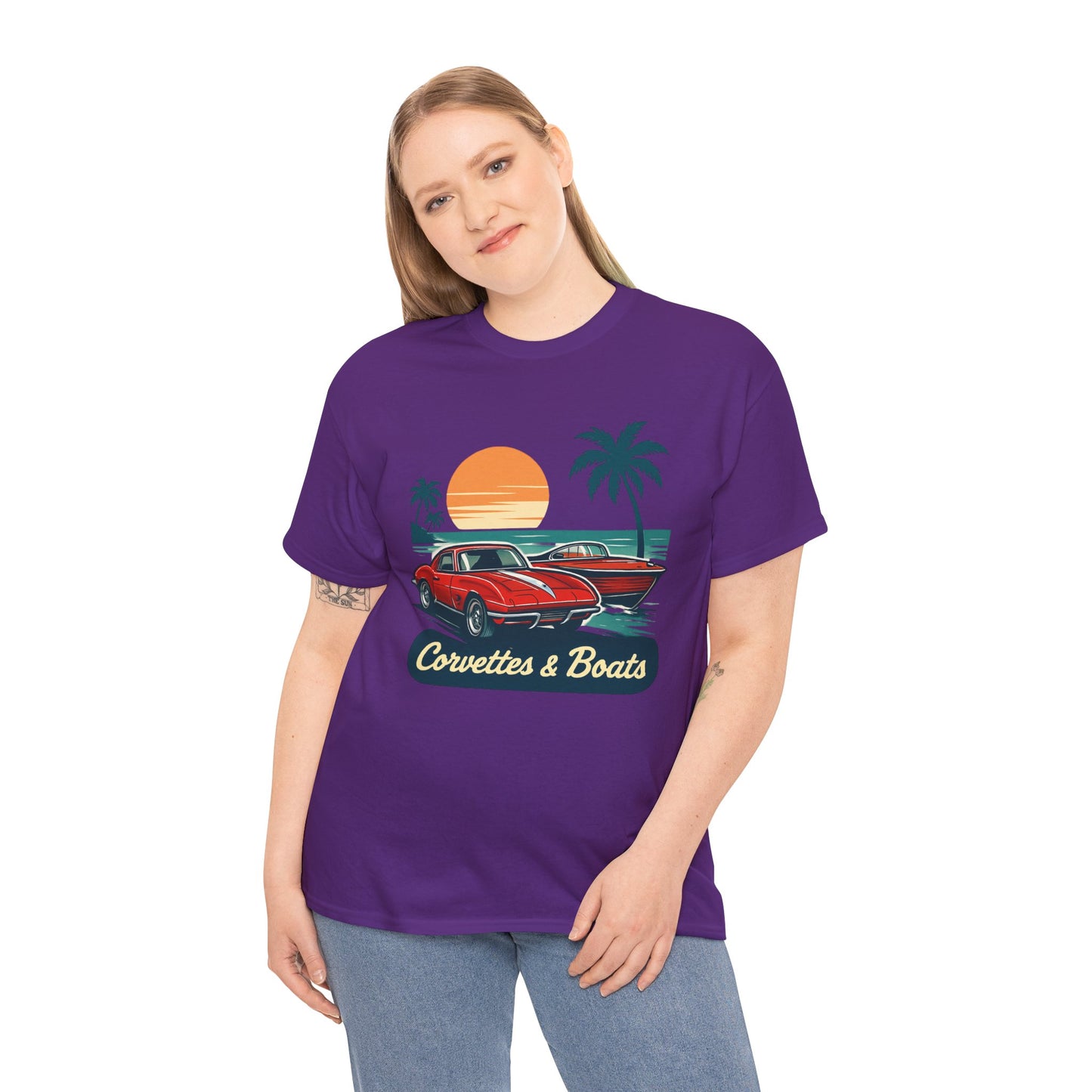 Corvettes & Boats Retro Sunset T‑Shirt