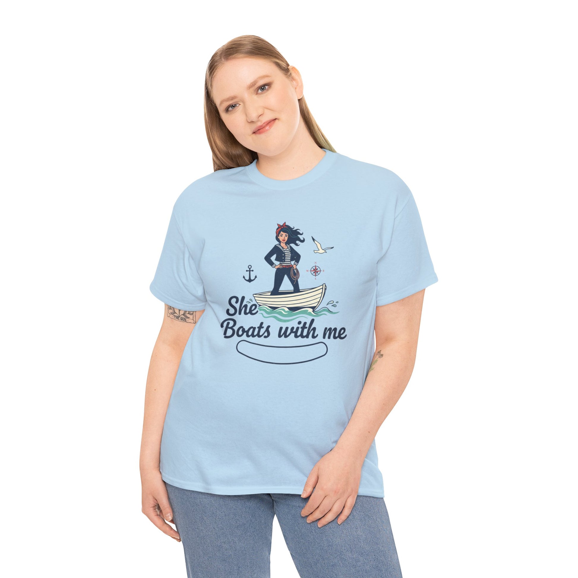 T-Shirt — "She Boats With Me" Nautical Couple Tee Printify