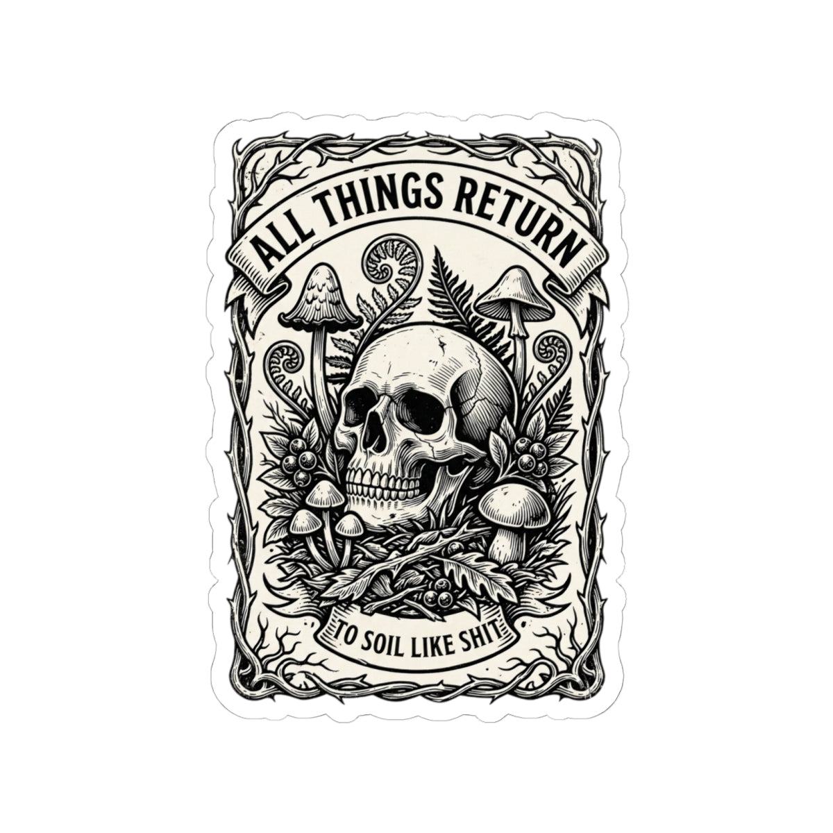 Skull & Mushrooms Sticker | Gothic Botanicals kiss-cut sticker
