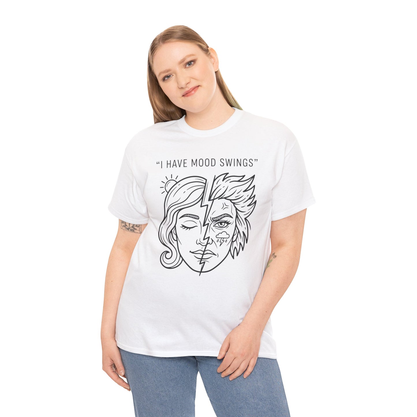 Mood Swings Graphic Tee — Split Face Line Art "I Have Mood Swings" T-Shirt Printify