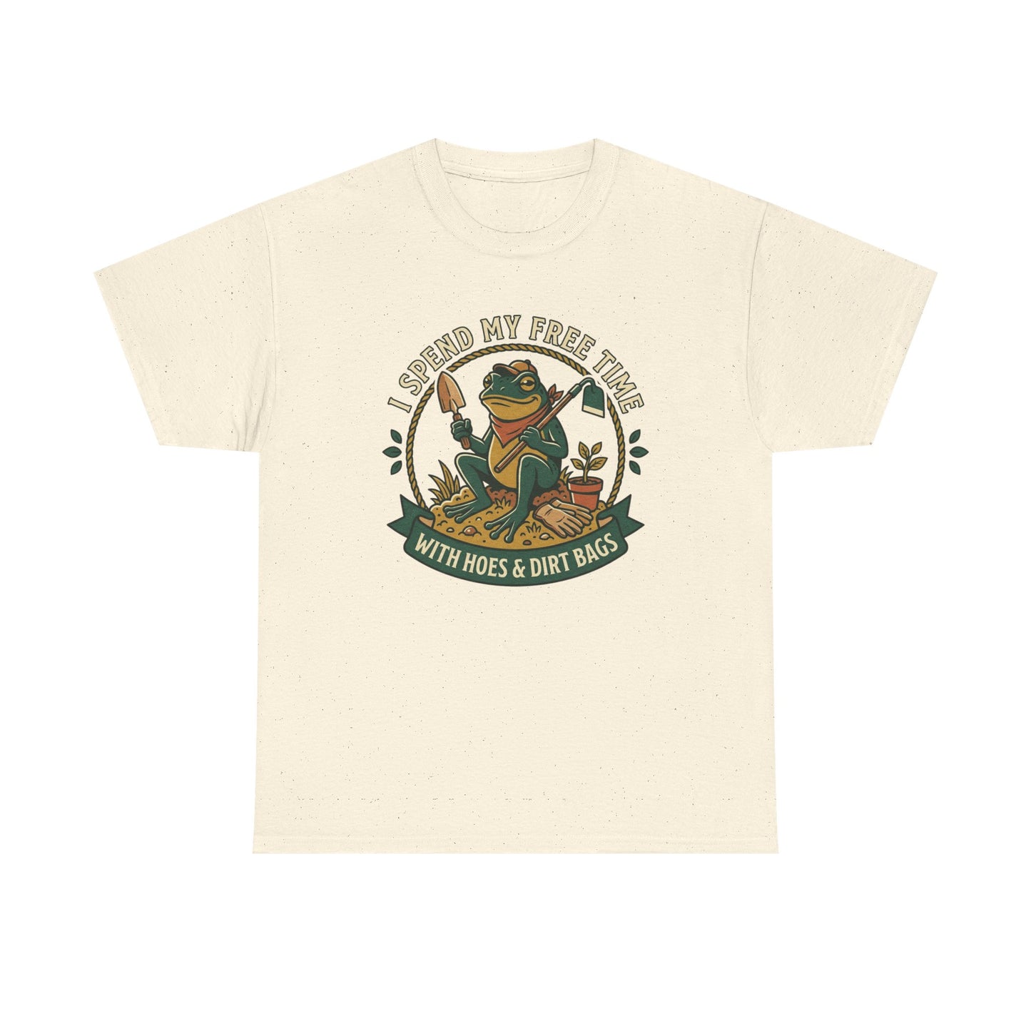 Gardening Frog T-Shirt — "I Spend My Free Time With Hoes & Dirt Bags" Funny Garden Tee