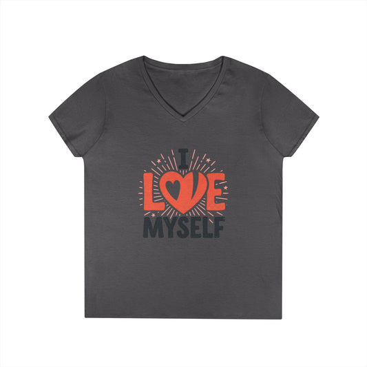 I Love Myself V-Neck Tee — Self-Love Women's T-Shirt Printify