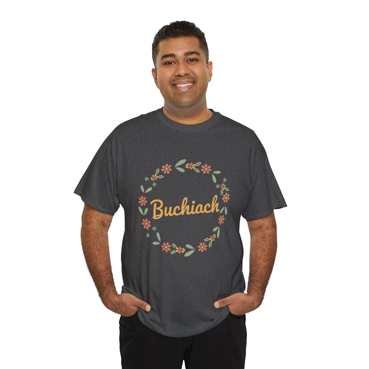 Buchiach Floral Wreath T-Shirt — Retro Script Garden Tee Printify