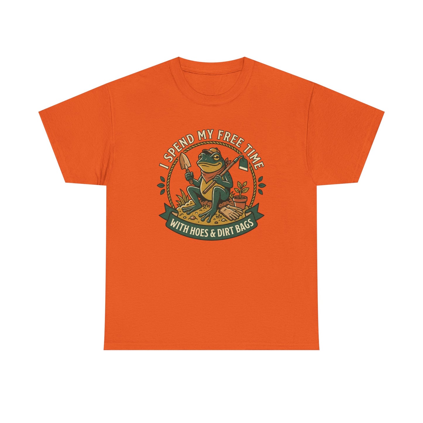 Gardening Frog T-Shirt — "I Spend My Free Time With Hoes & Dirt Bags" Funny Garden Tee