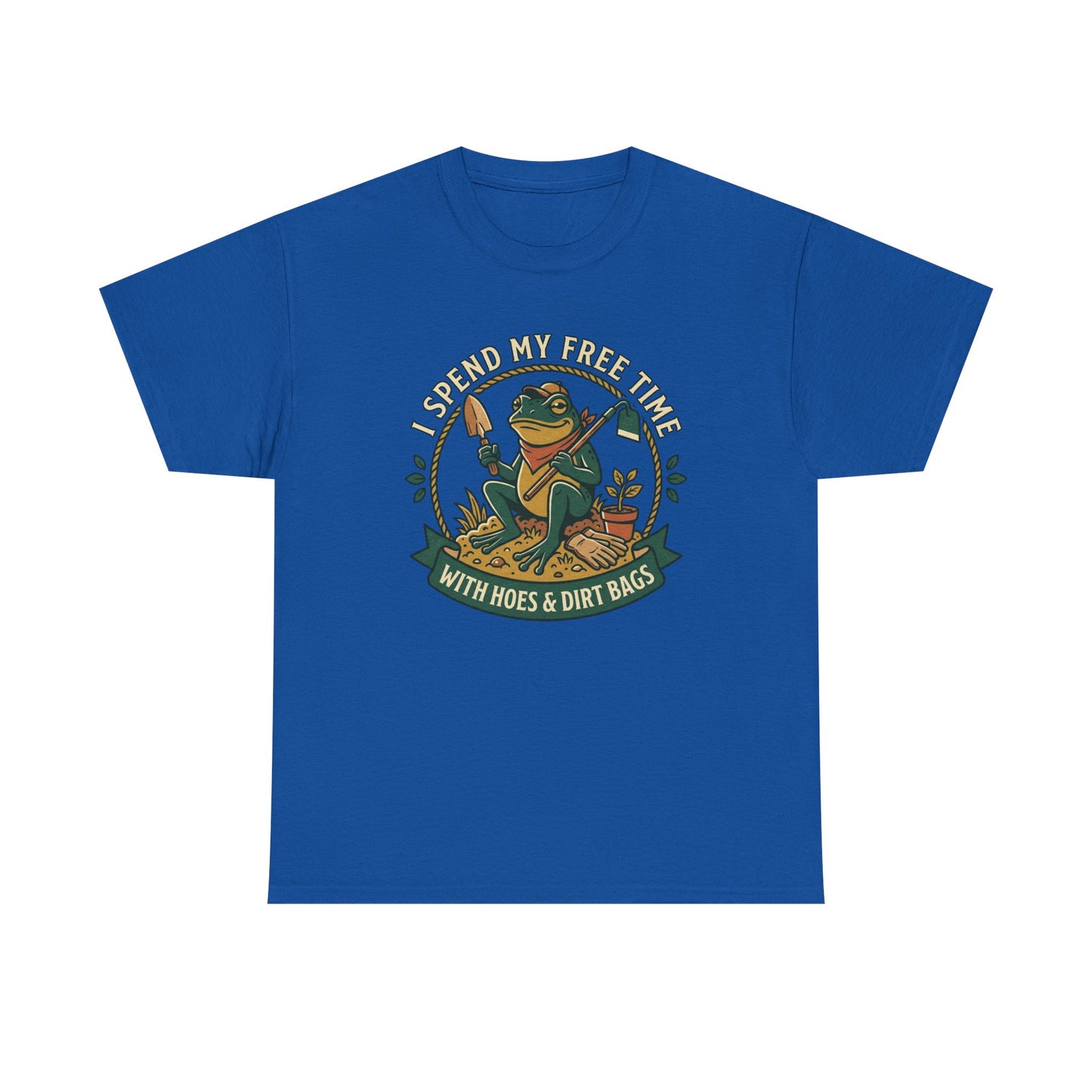Gardening Frog T-Shirt — "I Spend My Free Time With Hoes & Dirt Bags" Funny Garden Tee