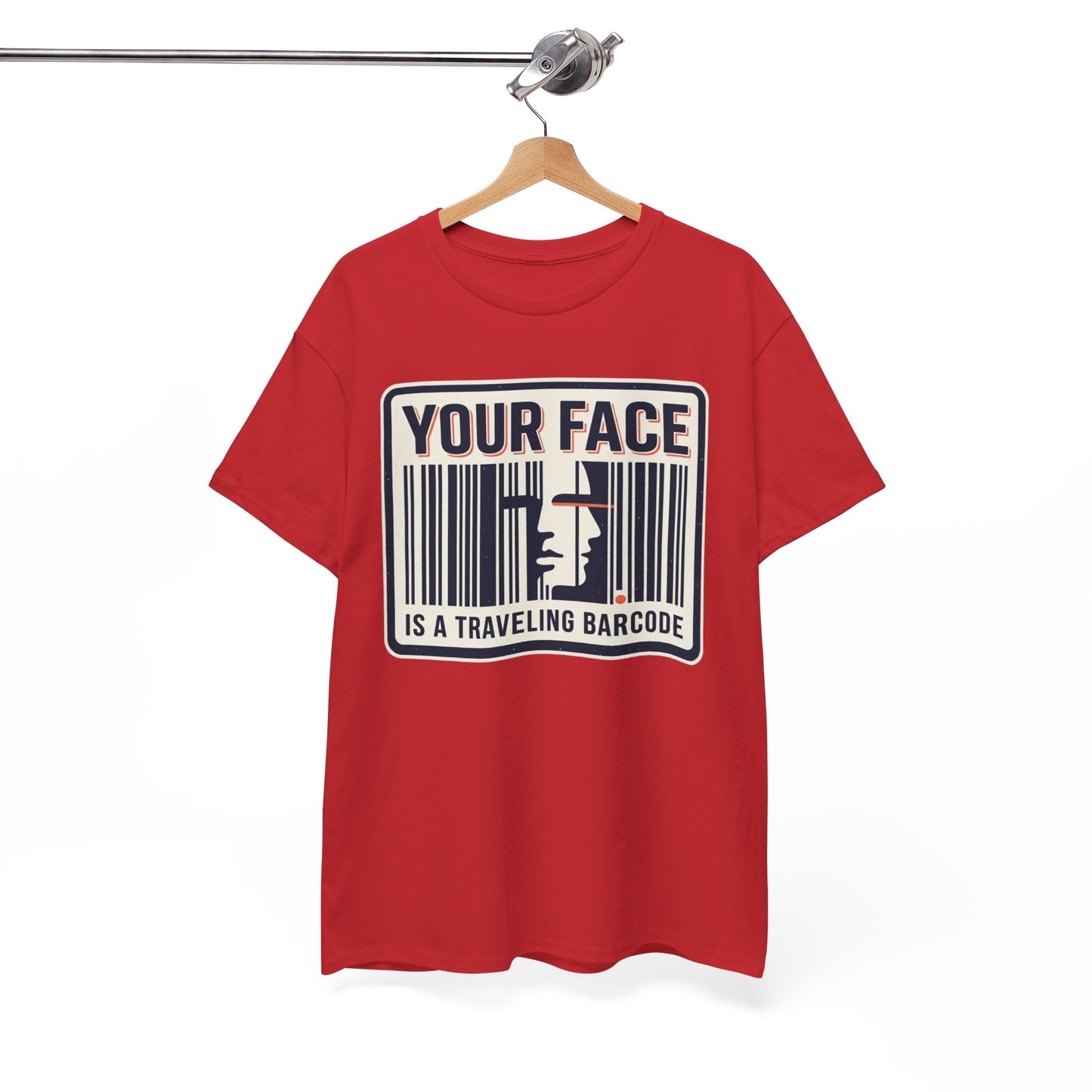 "Your Face Is a Traveling Barcode" Graphic Tee