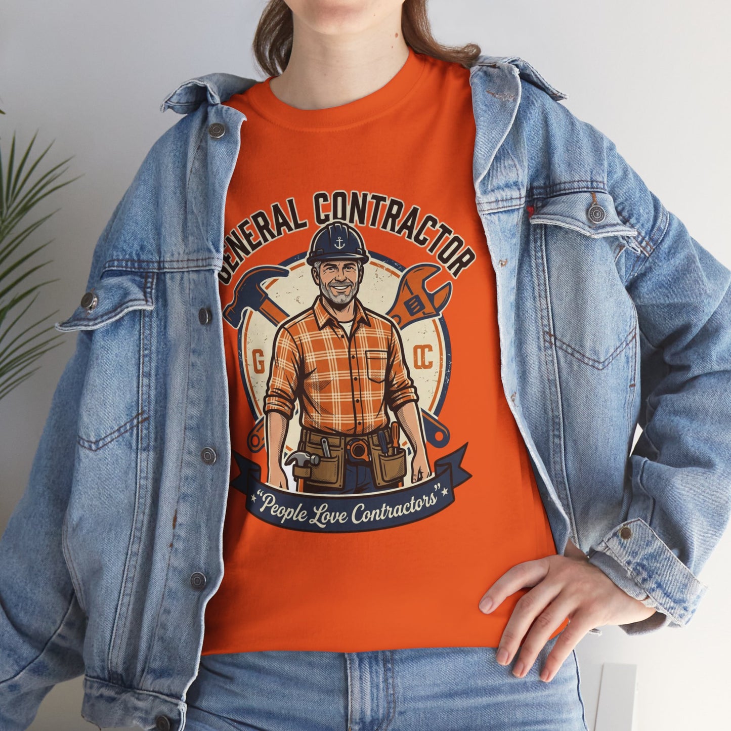General Contractor T-Shirt — Vintage Construction Worker Logo Tee Printify