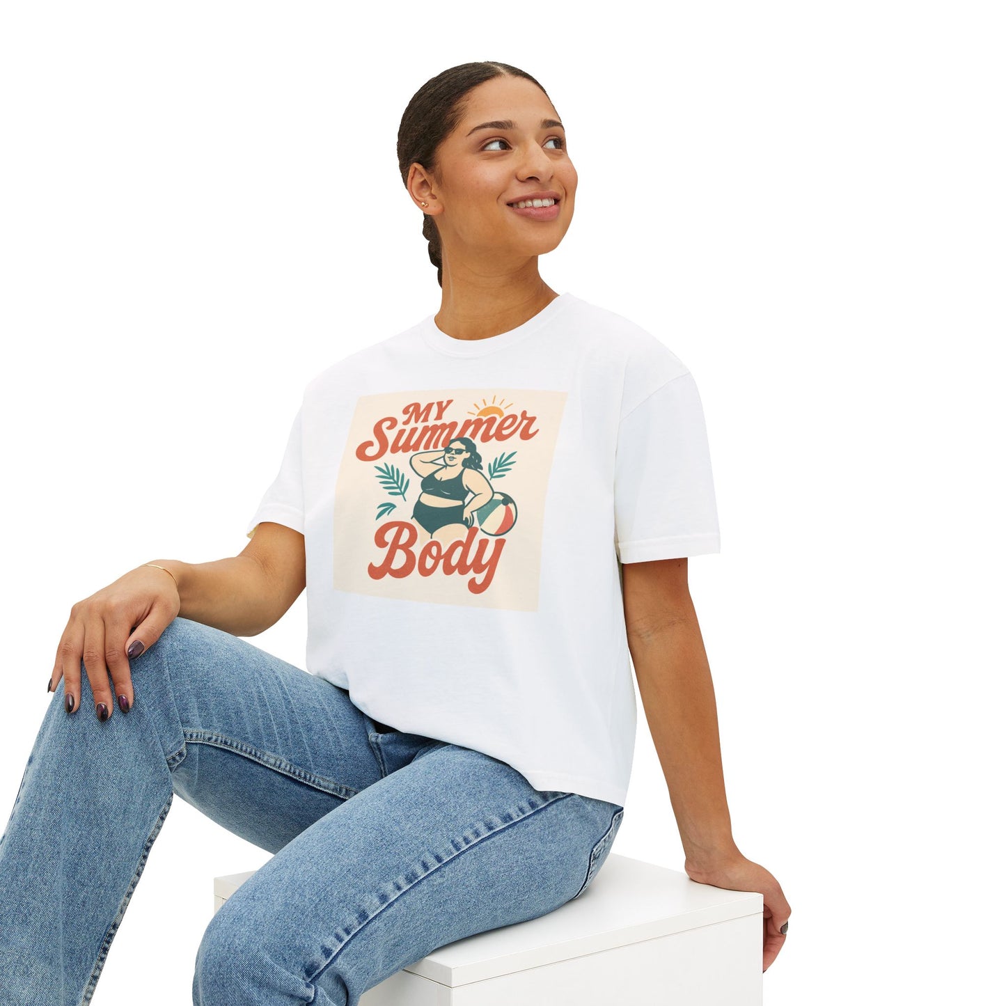 My Summer Body Boxy Tee — Retro Beach Graphic Women’s T‑Shirt
