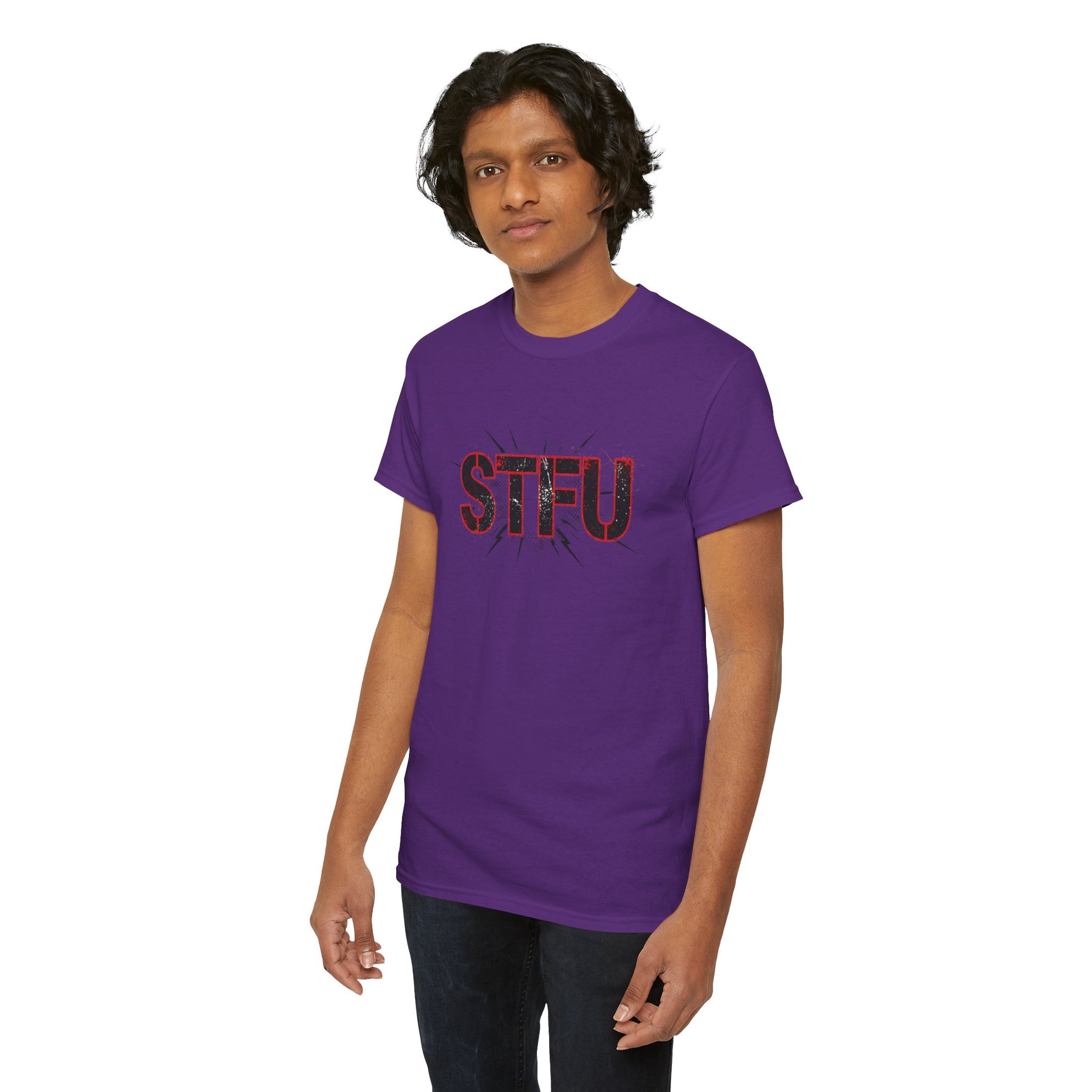 STFU Graphic Tee — Bold Distressed Text Shirt for Statement Style Printify