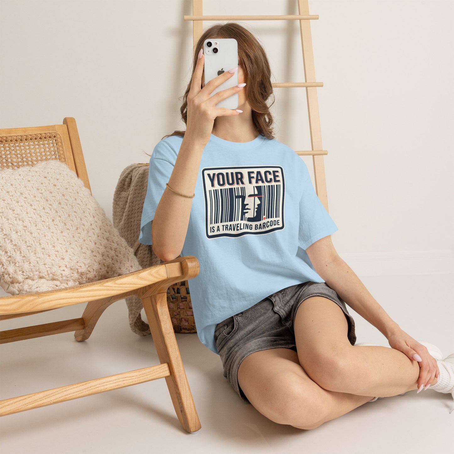 "Your Face Is a Traveling Barcode" Graphic Tee