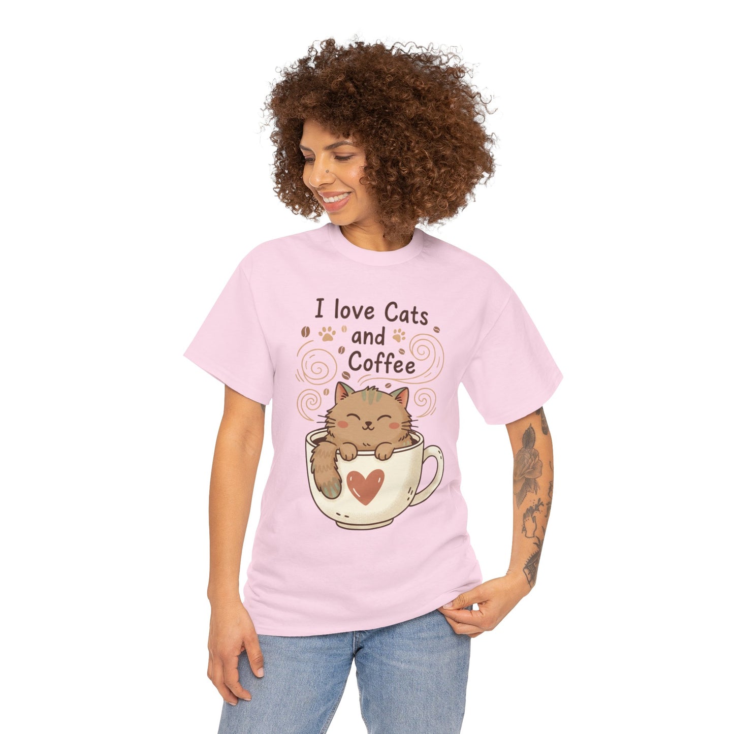 Cat and Coffee T‑Shirt — "I Love Cats and Coffee" Cute Cat in Mug Tee