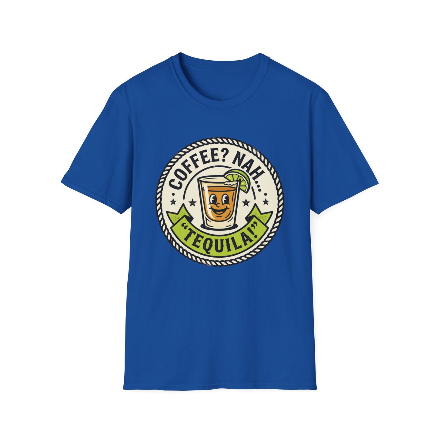 Coffee? Nah, Tequila! T-Shirt – Funny Shot Glass Graphic Tee for Party Lovers