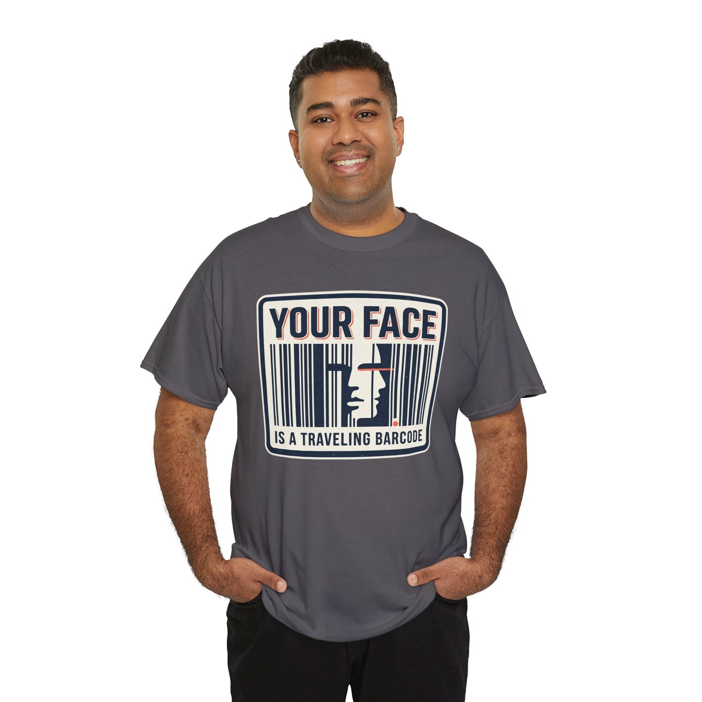"Your Face Is a Traveling Barcode" Graphic Tee