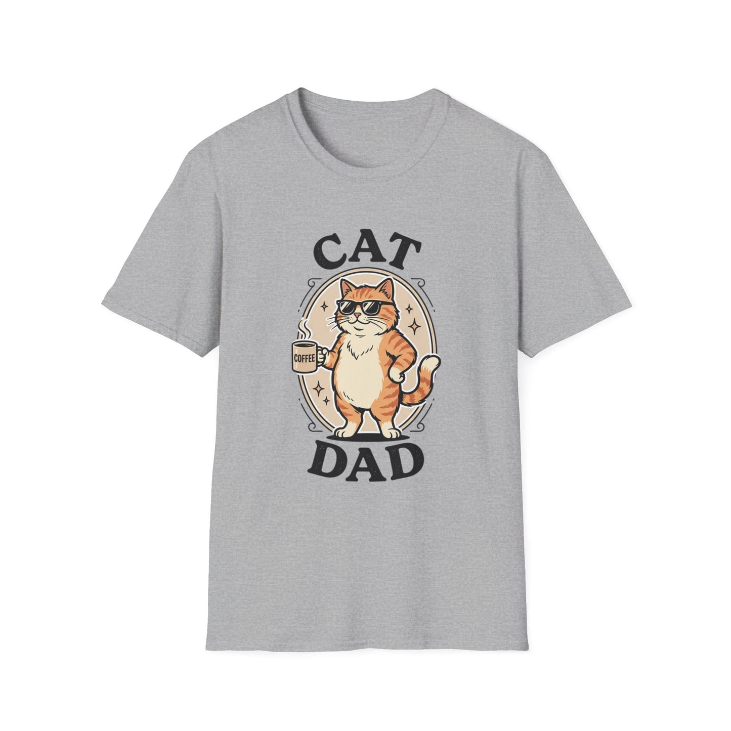 Cat Dad T‑Shirt — Cool Cat with Coffee Graphic Tee