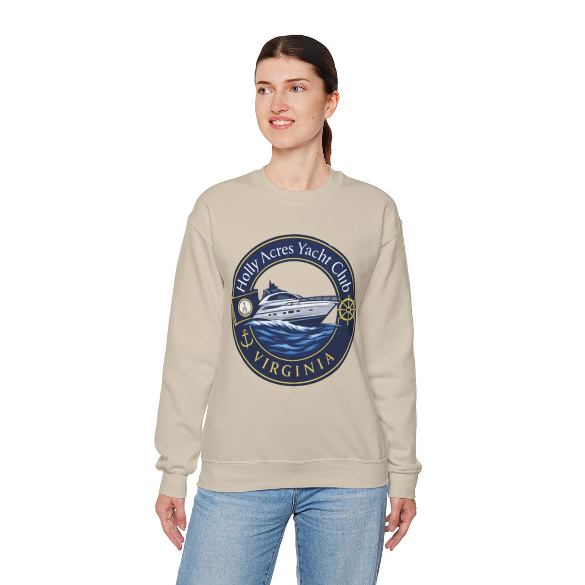 Virginia Yacht Club Crewneck Sweatshirt — "Holly Acres Yacht Club" Nautical Logo