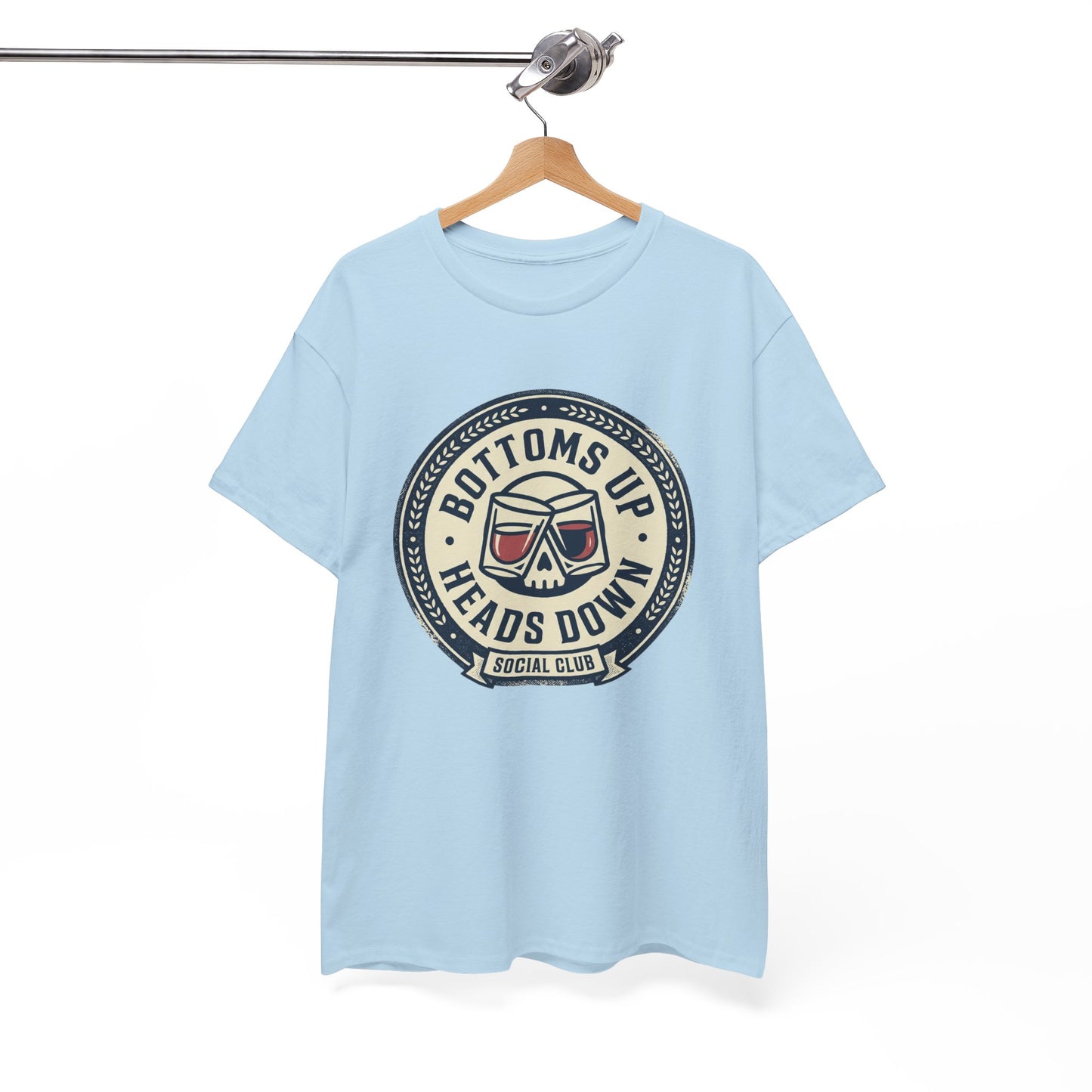 "Bottoms Up Heads Down" Skull Beer Logo Tee