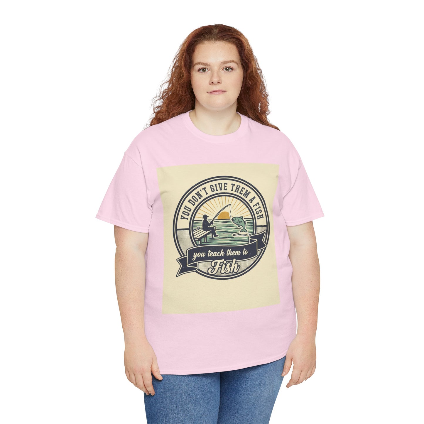 Fishing Vintage Badge T-Shirt — "You Don’t Give Them a Fish, You Teach Them to Fish" Graphic Tee