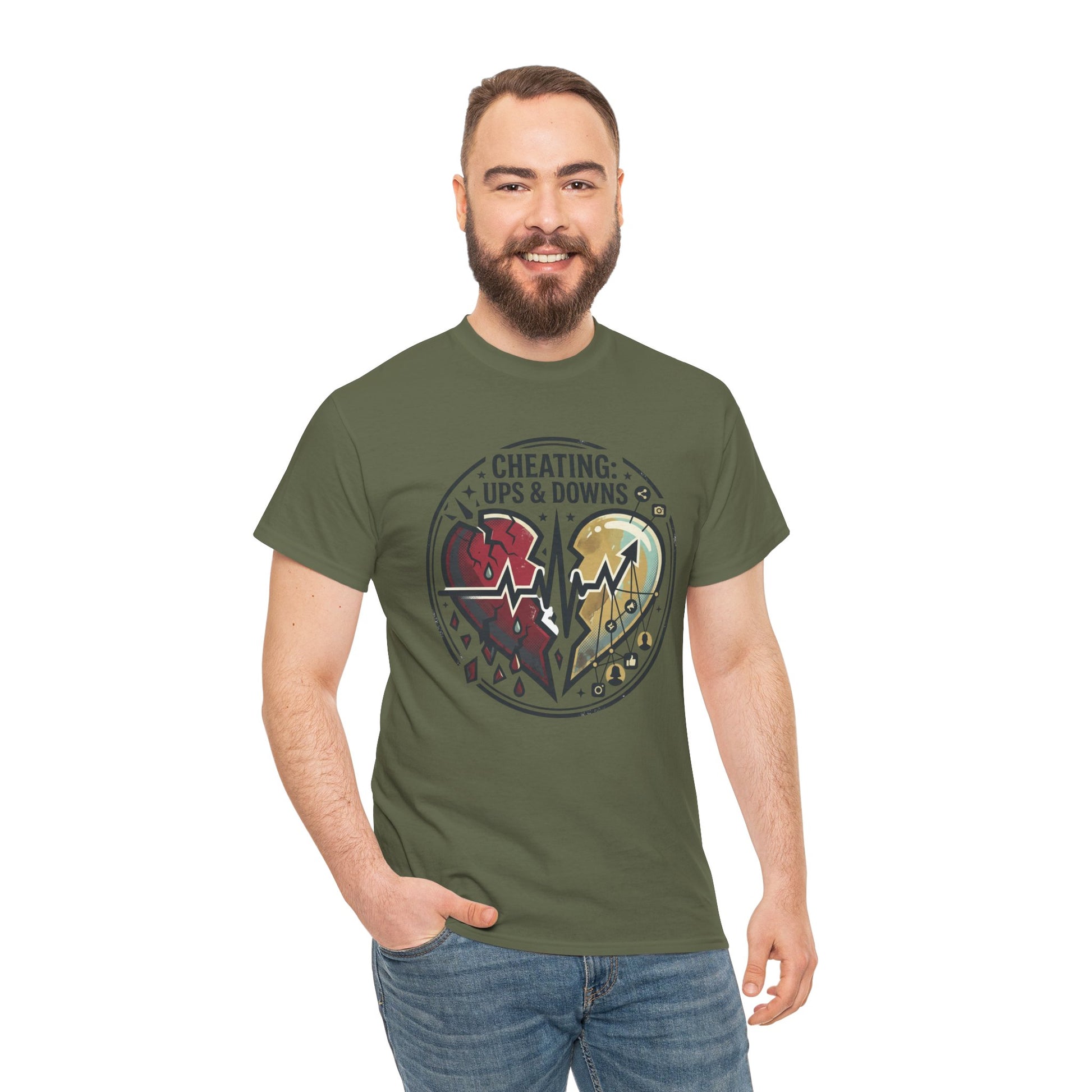 Cheating: Ups & Downs Broken Heart Graphic Tee Printify