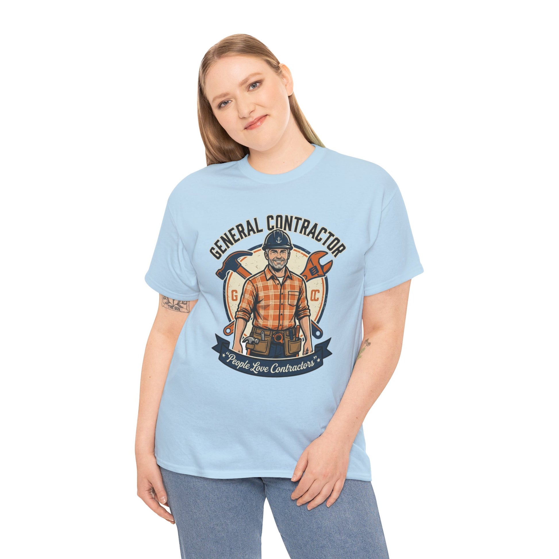 General Contractor T-Shirt — Vintage Construction Worker Logo Tee Printify