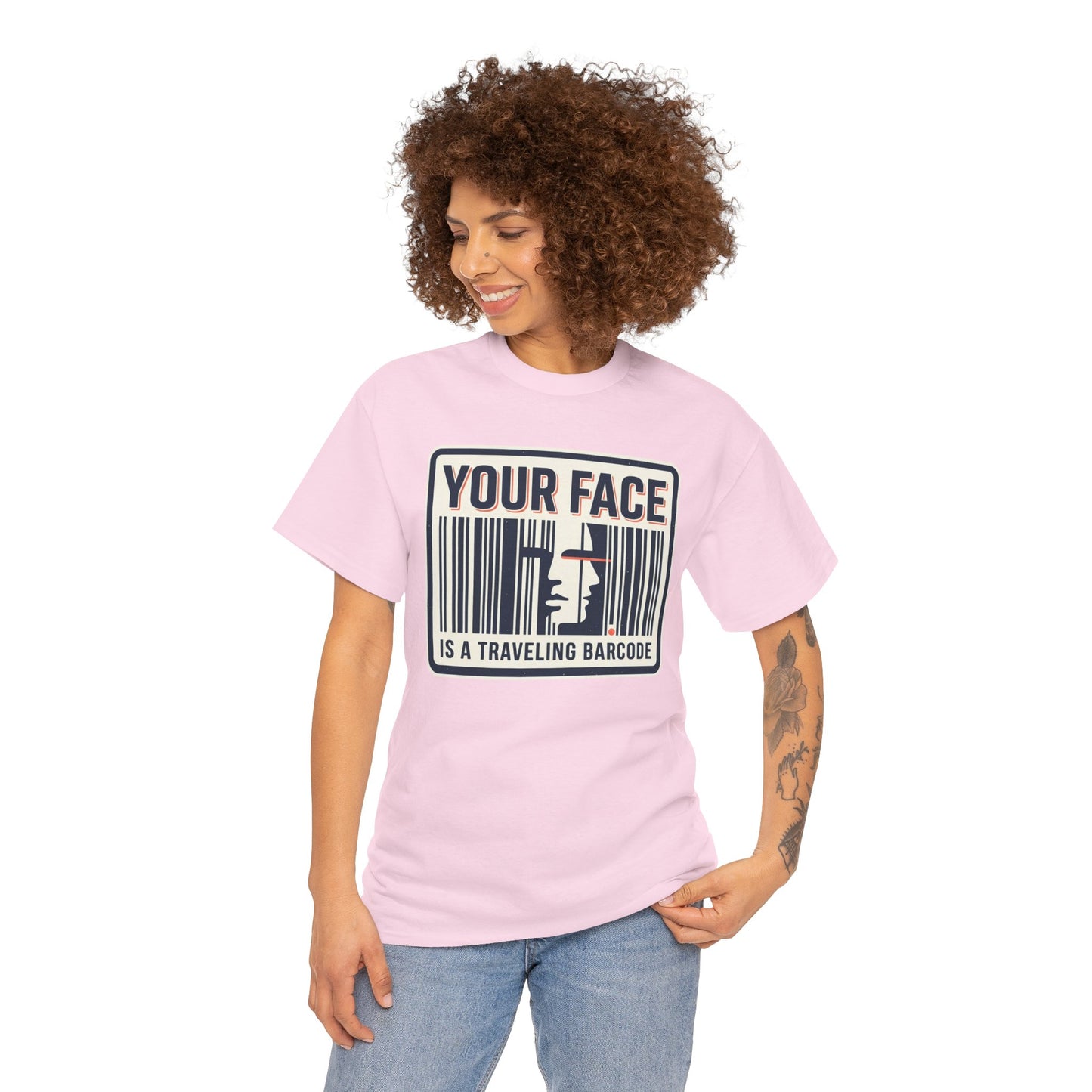 "Your Face Is a Traveling Barcode" Graphic Tee