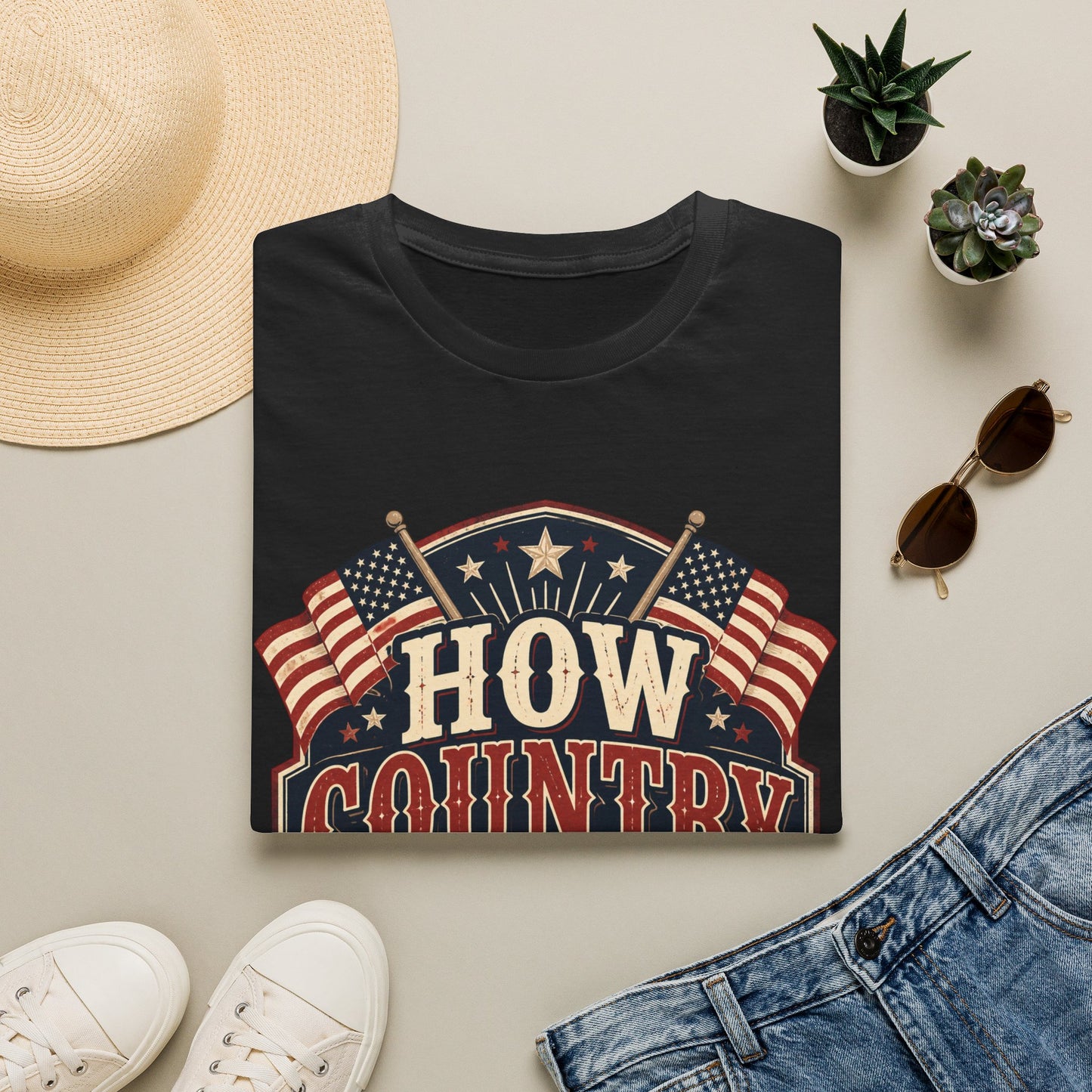 How Country Are You? T-Shirt — Vintage American Flag Country Graphic Tee