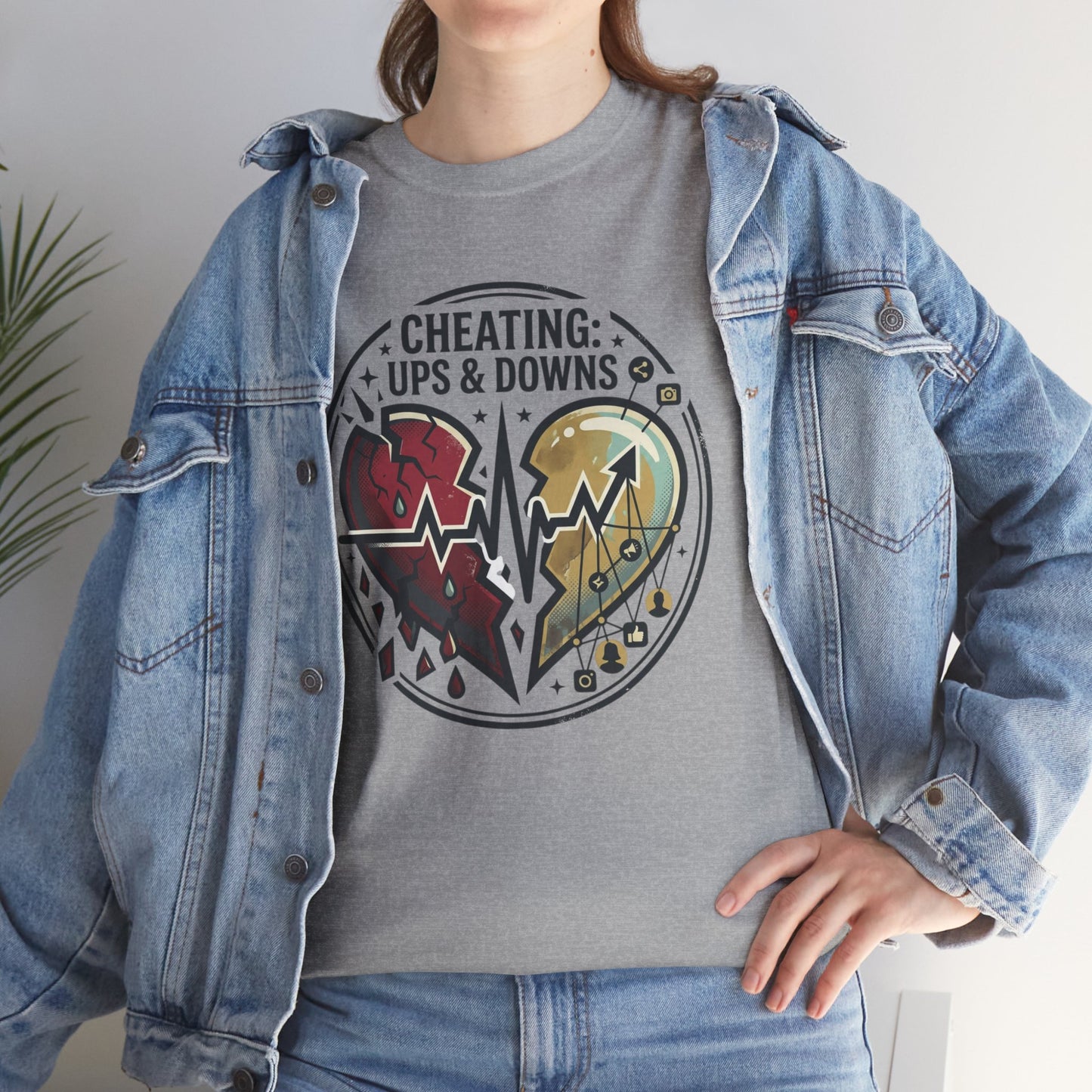 Cheating: Ups & Downs Broken Heart Graphic Tee Printify