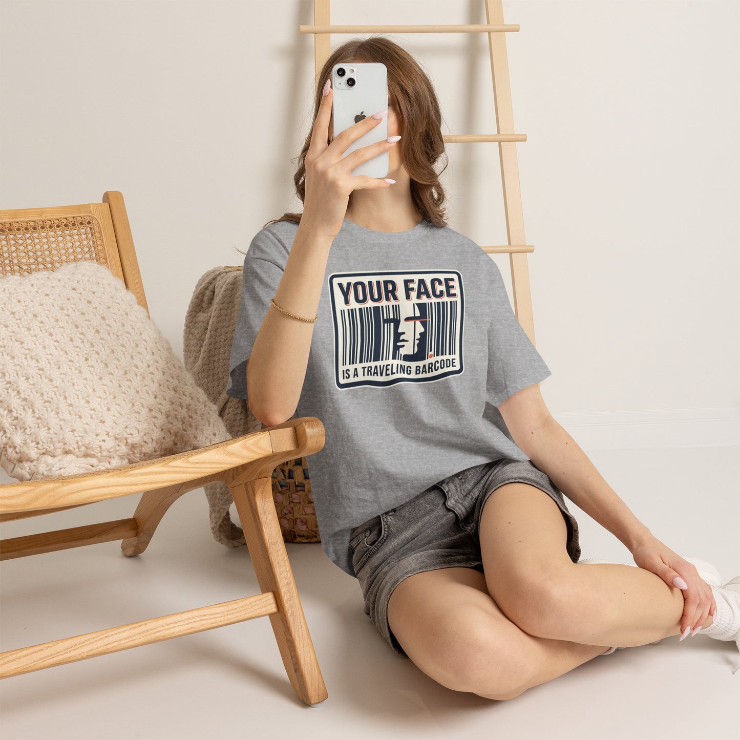 "Your Face Is a Traveling Barcode" Graphic Tee
