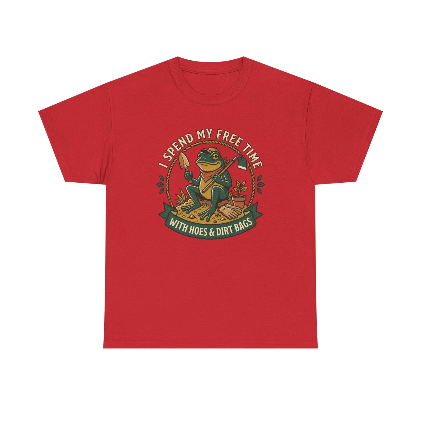 Gardening Frog T-Shirt — "I Spend My Free Time With Hoes & Dirt Bags" Funny Garden Tee