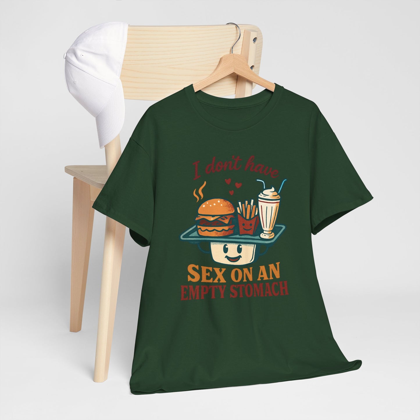 "I Don't Have Sex on an Empty Stomach" Burger & Milkshake Funny T-Shirt