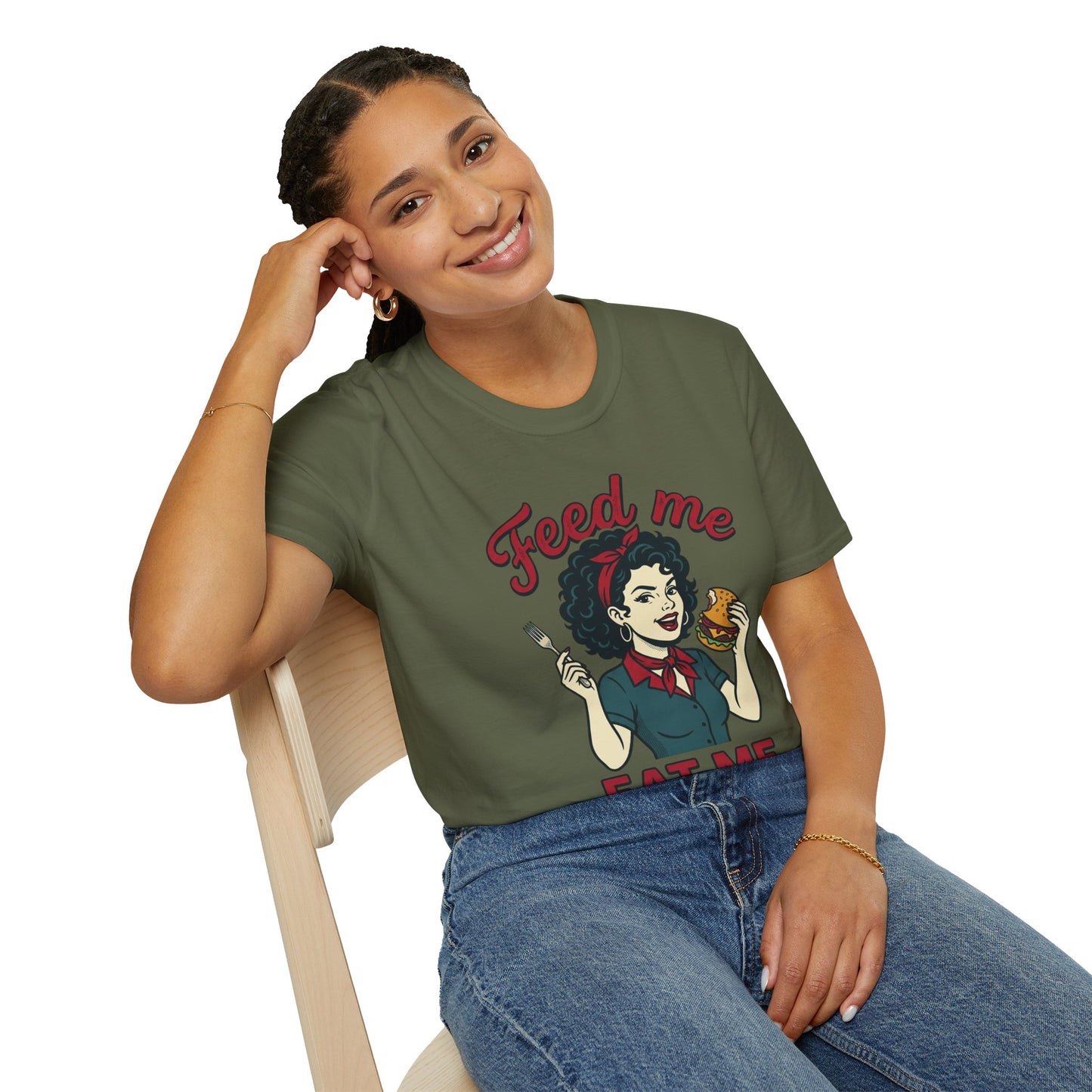 Feed Me Eat Me T-Shirt — Retro Pinup Burger Graphic Tee Printify