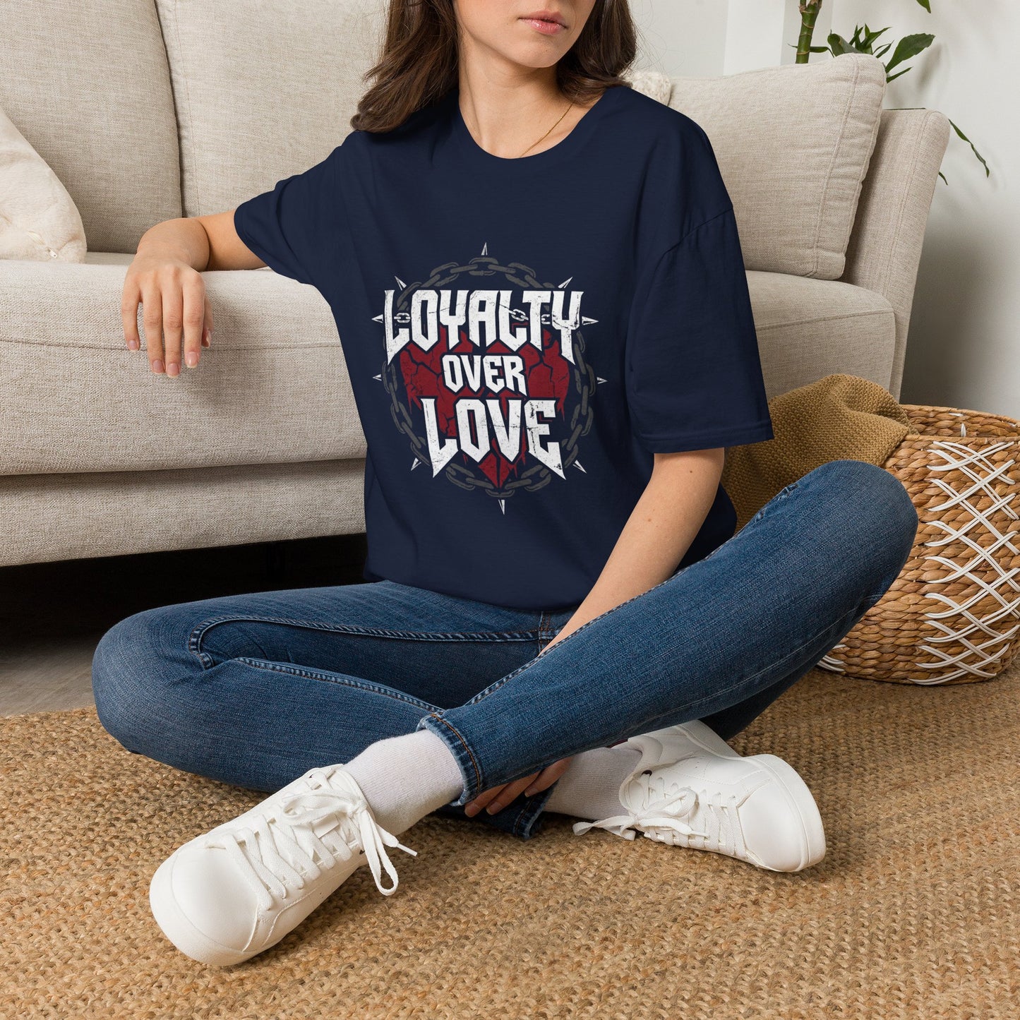 Loyalty Over Love T-Shirt — Edgy Heart & Chain Graphic Tee