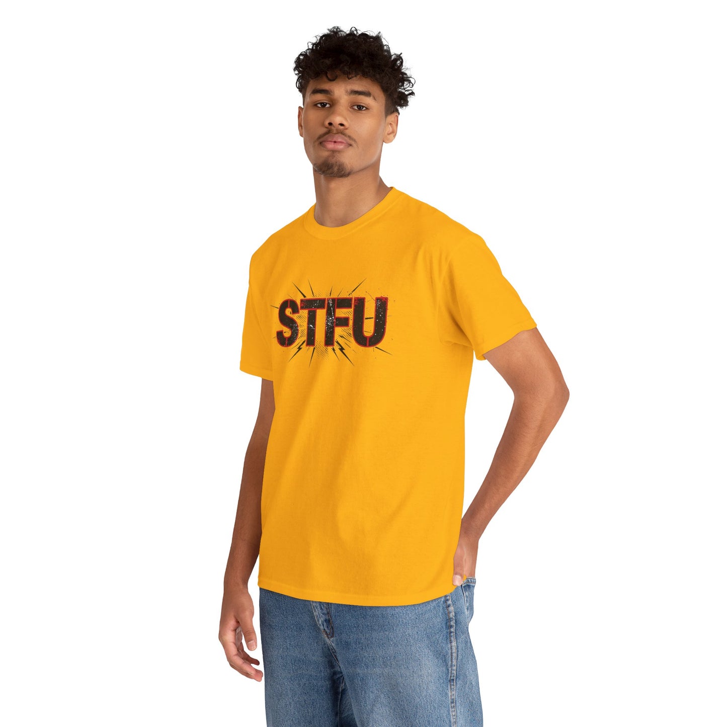 STFU Graphic Tee — Bold Distressed Text Shirt for Statement Style Printify