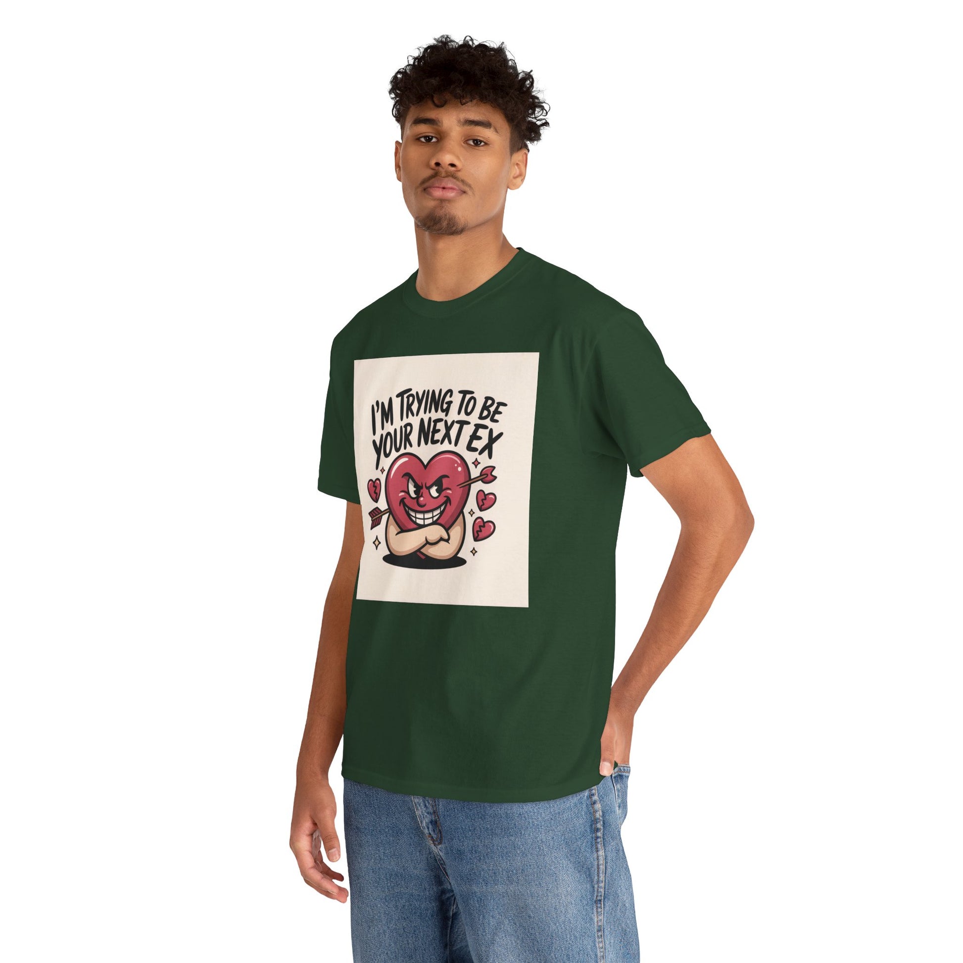 Valentine Heart Character Tee — "I'm Trying To Be Your Next Ex" Graphic T-Shirt Printify