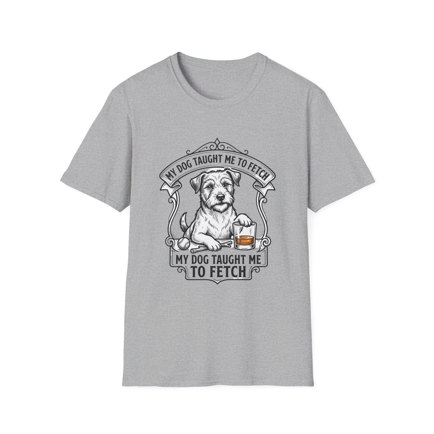 "My Dog Taught Me to Fetch" Vintage Pup Graphic Tee-Dog T-Shirt