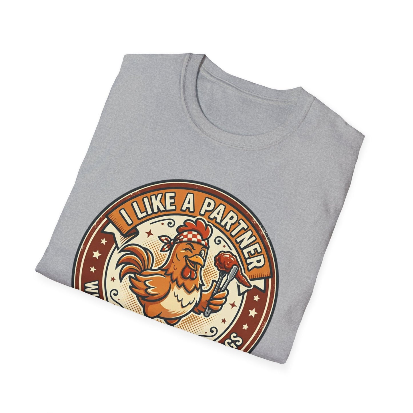 Funny Chicken Wings T-Shirt — "I Like A Partner Who Can Make Chicken Wings" Crew Tee