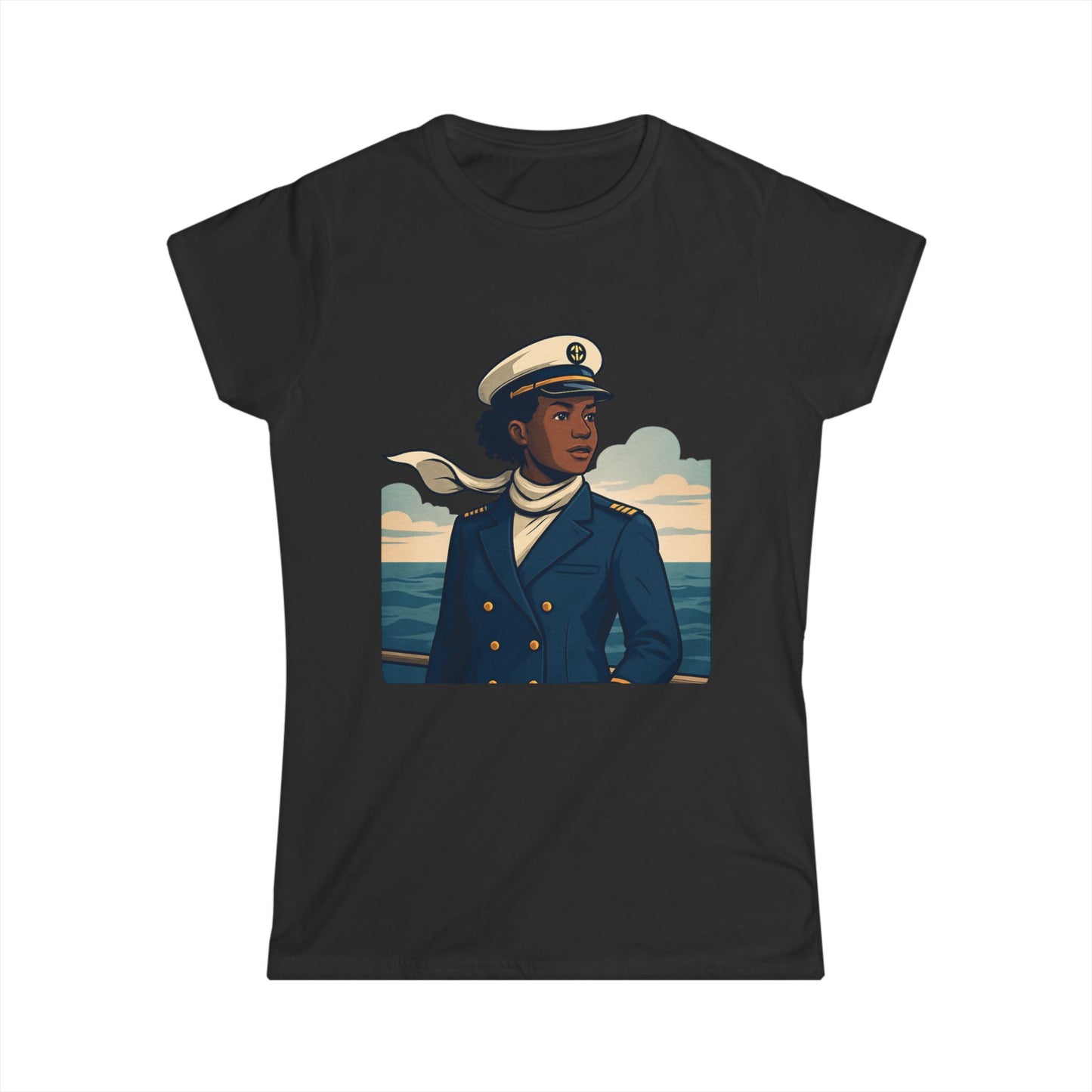 Nautical Captain Portrait Women's Tee — Vintage Seafarer Graphic T-Shirt
