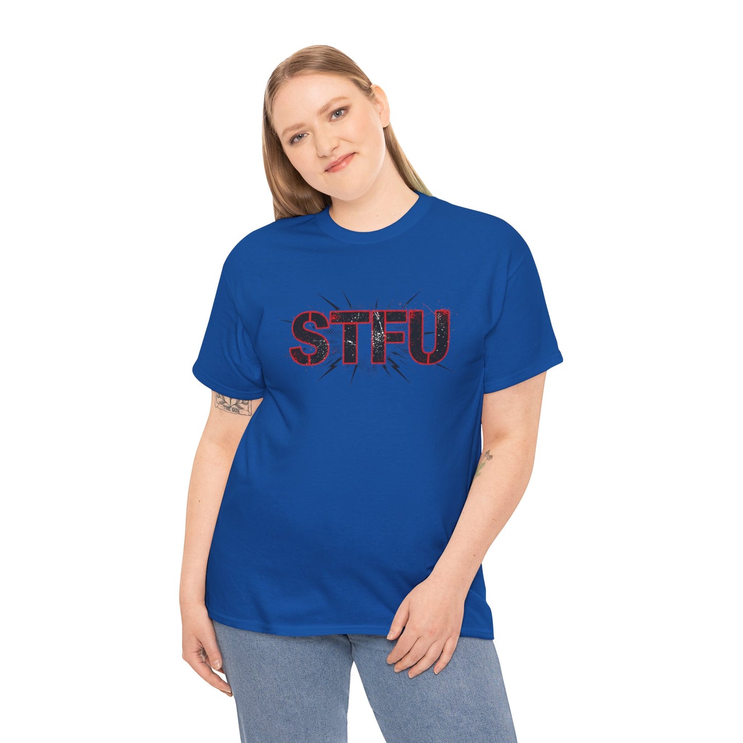STFU Graphic Tee — Bold Distressed Text Shirt for Statement Style Printify