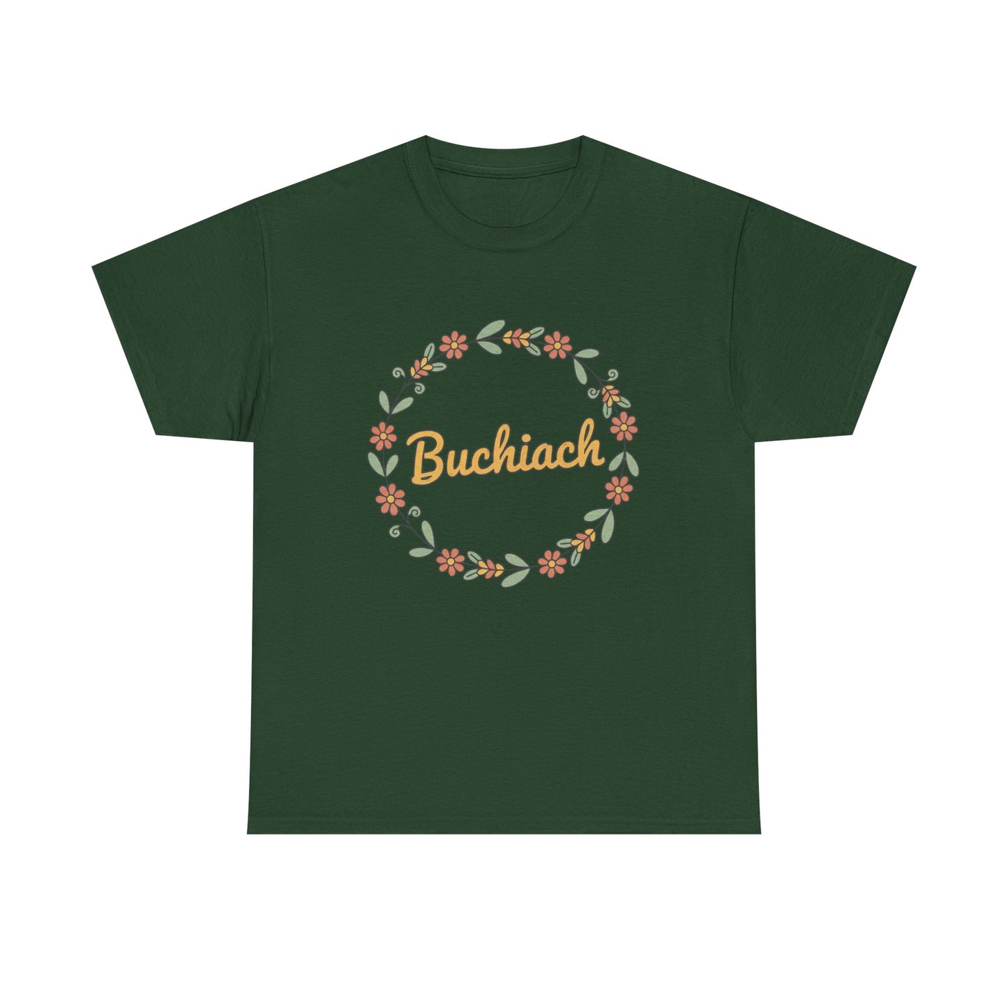 Buchiach Floral Wreath T-Shirt — Retro Script Garden Tee Printify