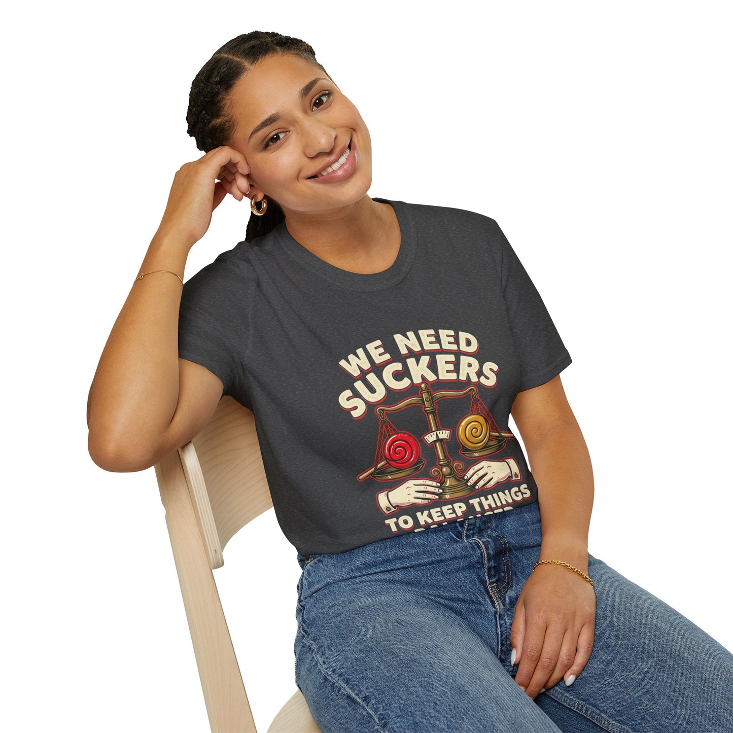 "We Need Suckers to Keep Things Balanced" Retro Candy Scale Tee