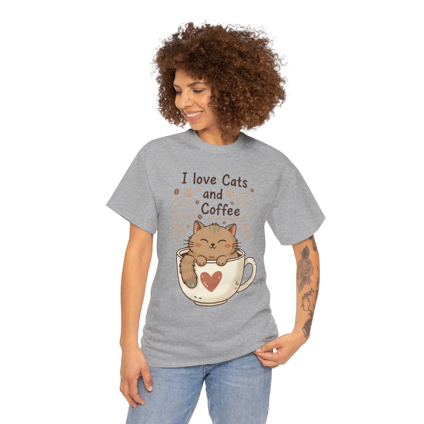 Cat and Coffee T‑Shirt — "I Love Cats and Coffee" Cute Cat in Mug Tee