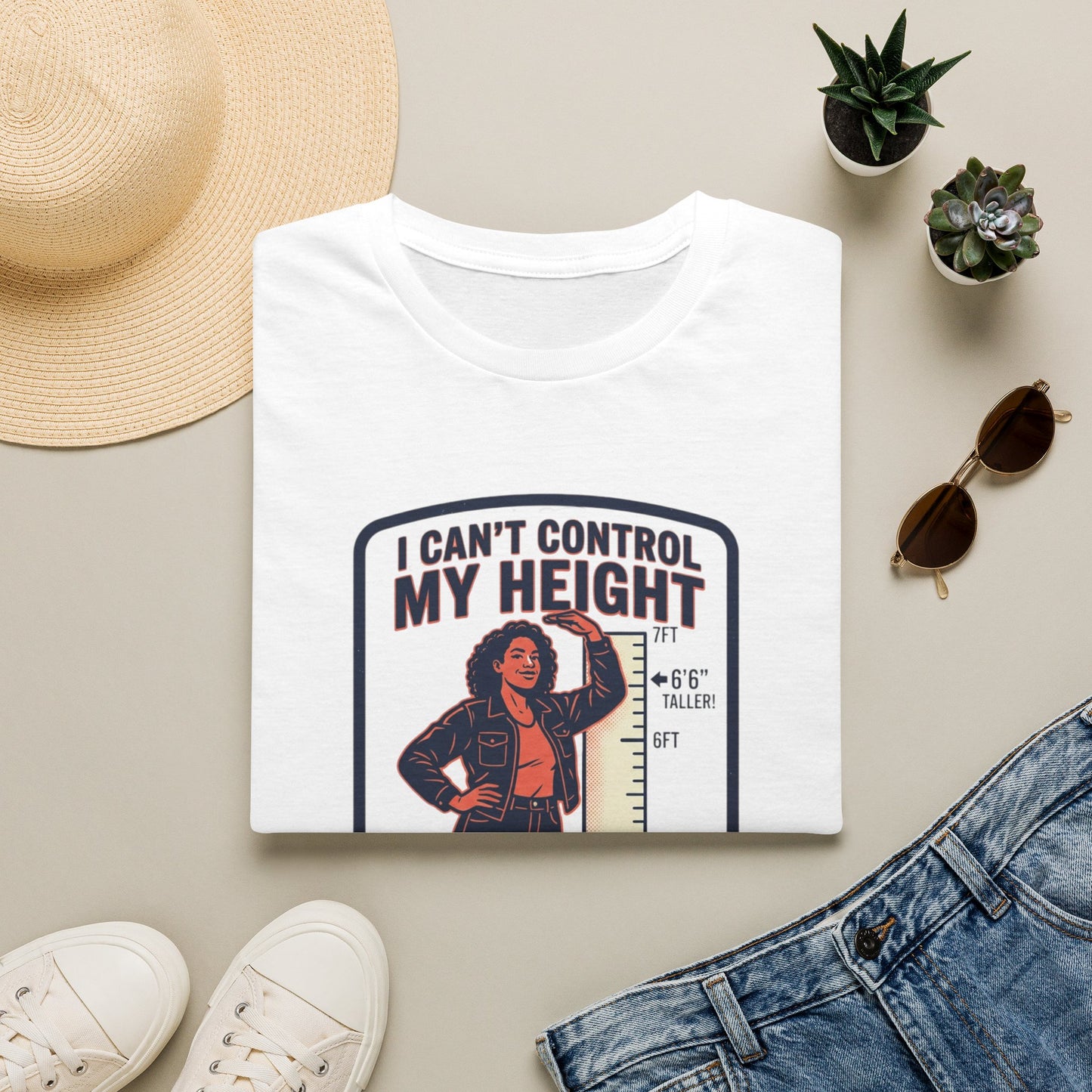 "I Can't Control My Height" Funny Tall Woman Graphic Tee