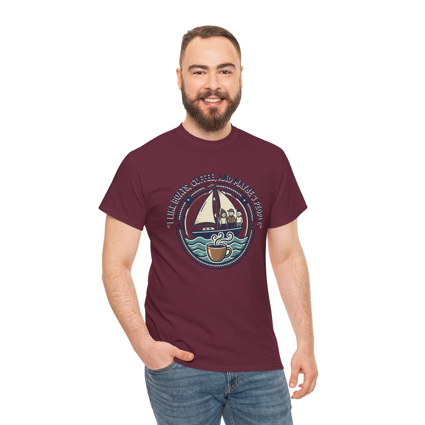 Sailboats & Coffee T‑Shirt — "I Like Boats, Coffee, and Maybe 3 People" Graphic Tee Printify