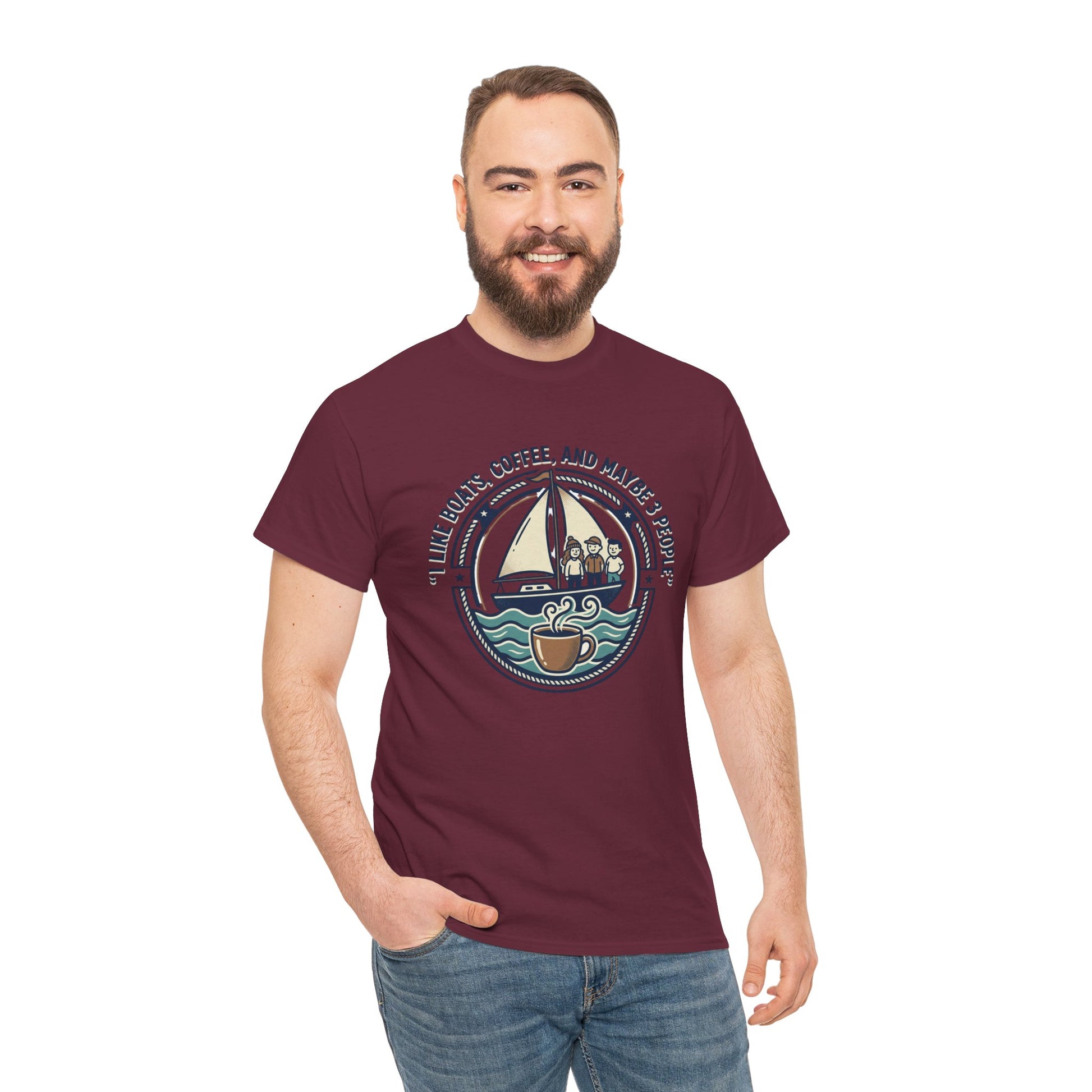 Sailboats & Coffee T‑Shirt — "I Like Boats, Coffee, and Maybe 3 People" Graphic Tee Printify