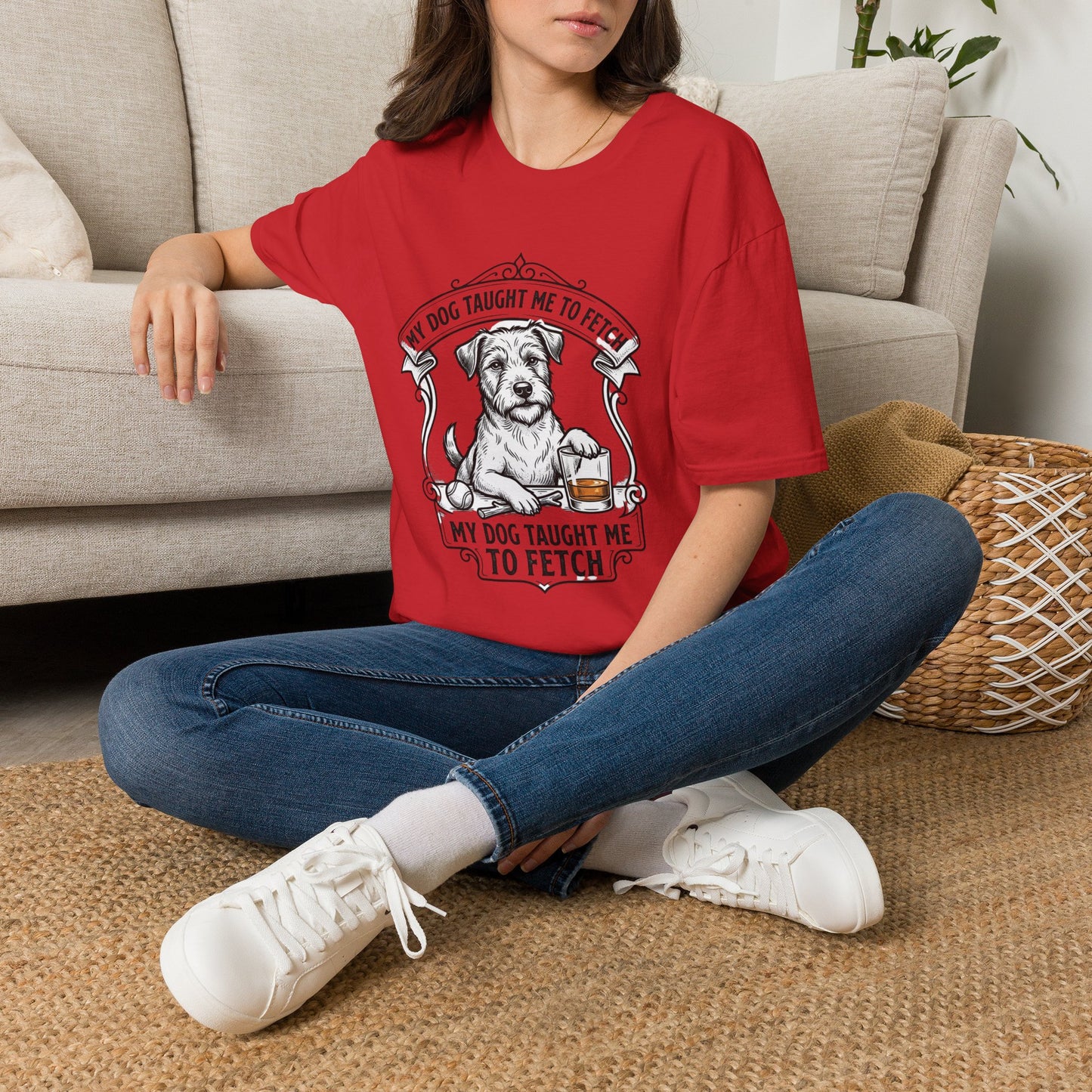 "My Dog Taught Me to Fetch" Vintage Pup Graphic Tee-Dog T-Shirt