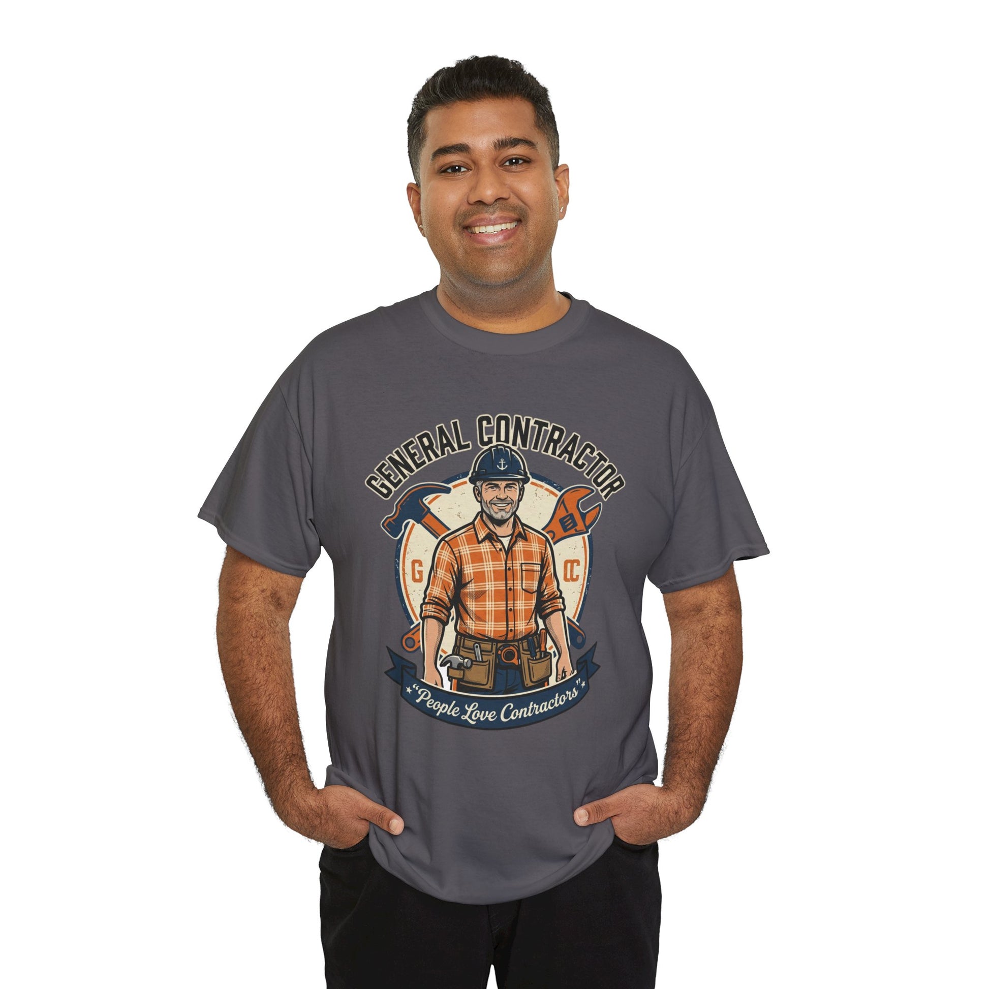General Contractor T-Shirt — Vintage Construction Worker Logo Tee Printify