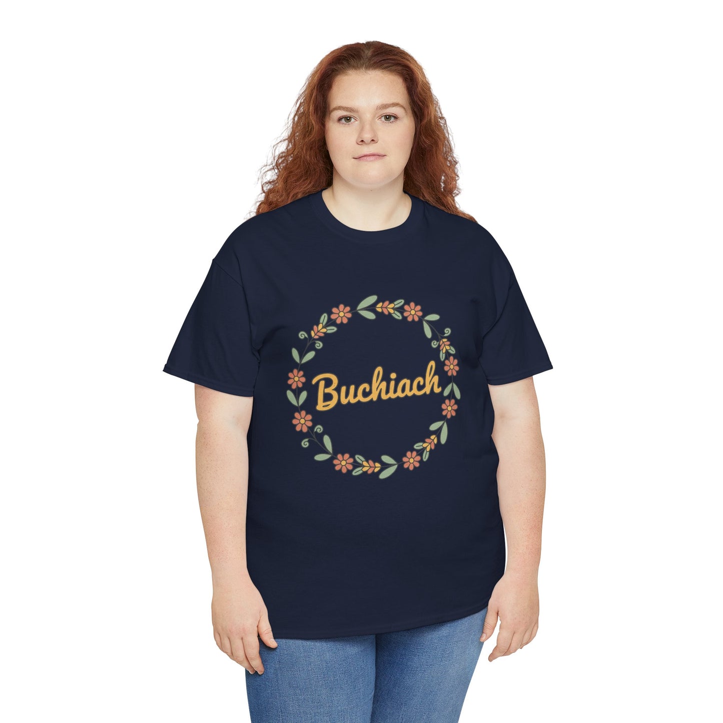 Buchiach Floral Wreath T-Shirt — Retro Script Garden Tee Printify