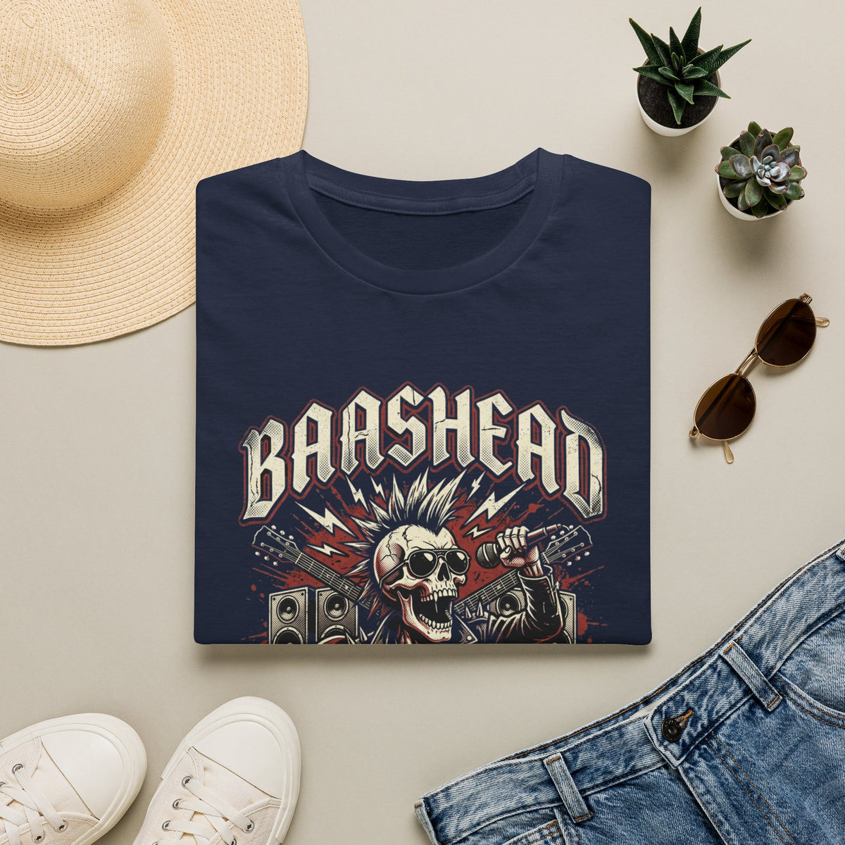 Basshead Skull T-Shirt — “I Make Everyone Listen to My Music, Crank It Up!” Guitar & Speaker Rock Tee